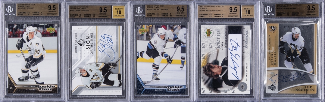 2003-2008 Upper Deck Hockey Signed/Unsigned BGS GEM MINT 9.5 Collection (5 Different) – Including Wayne Gretzky and Sidney Crosby